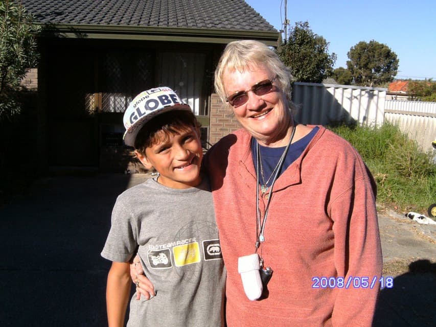 Sam Powell-Pepper as a boy with his grandmother, photographed in 2008.